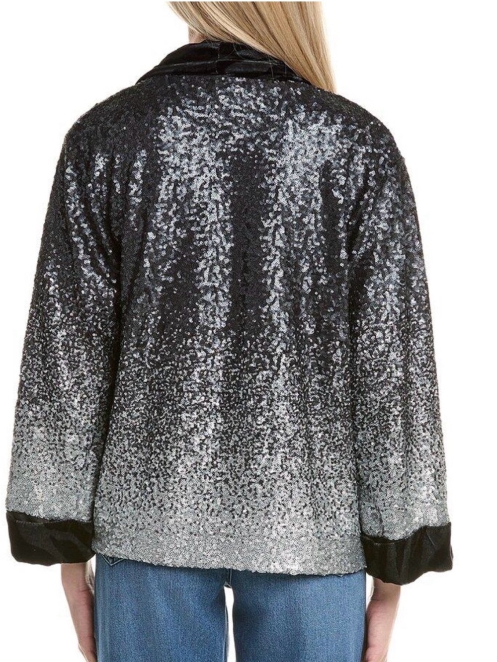 Johnny Was Black & Silver Sequin Open-Front Cardigan - Picture 2 of 9